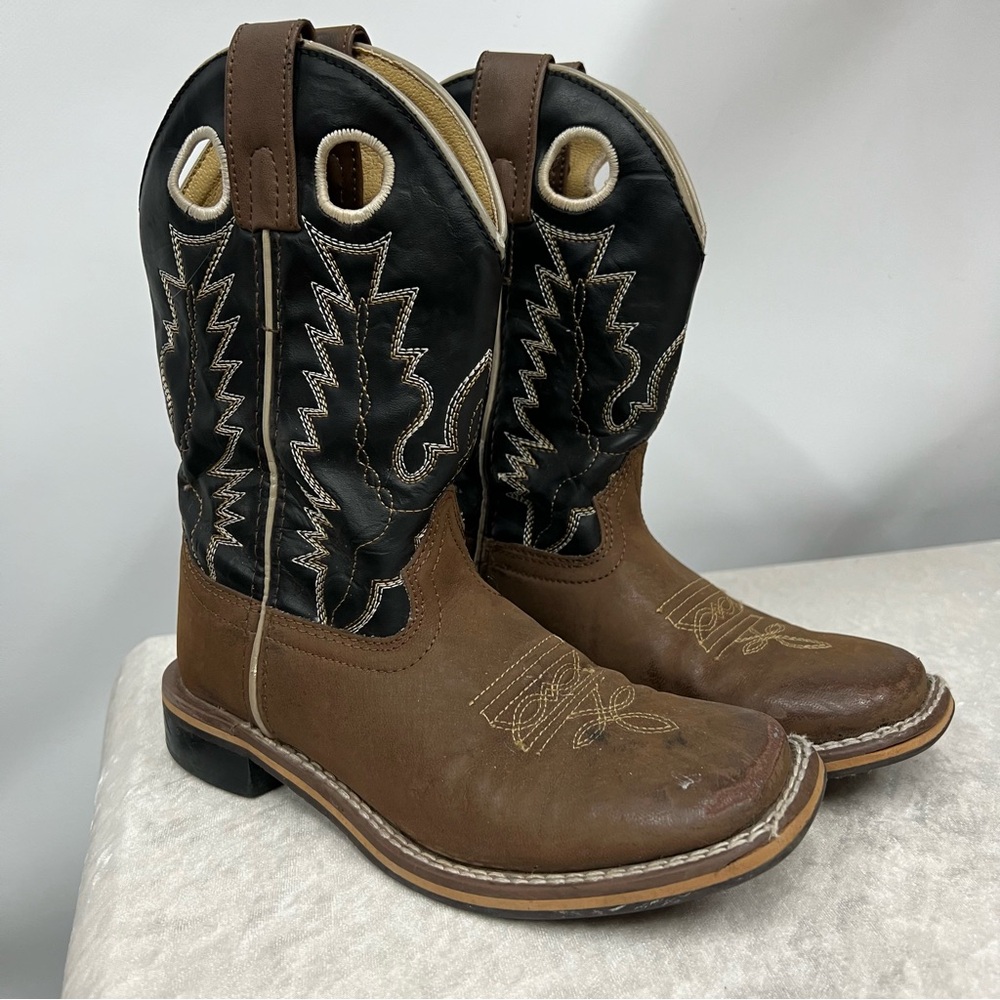 Kids Cowboy Boots Brown and Black western rodeo 1R Flawed
